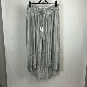 American Eagle High-Low Striped Skirt Sz Large Elastic Waistband Tie Front Tasse